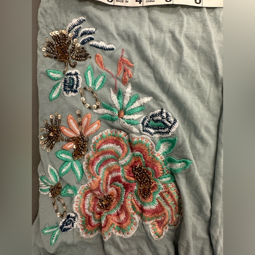 Akemi + Kin Anthropologie embroidered Light Sage Long-Sleeve Women’s Top - Picture 4 of 6